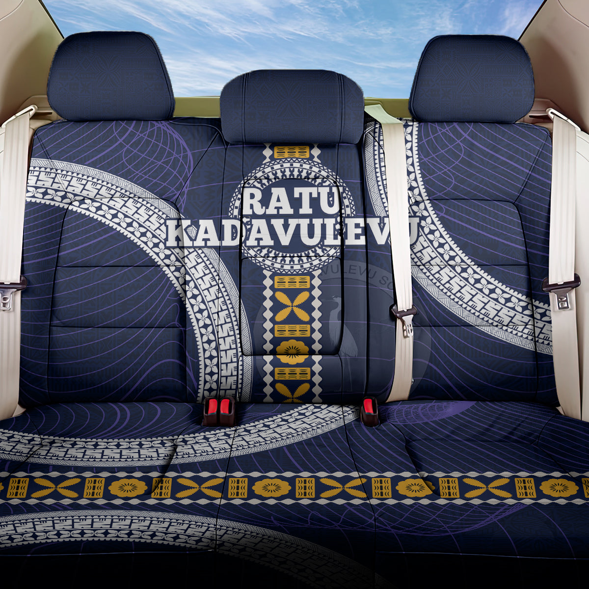 Fiji Ratu Kadavulevu School Back Car Seat Cover Tapa and Polynesian Tribal Pattern LT03 One Size Blue - Polynesian Pride