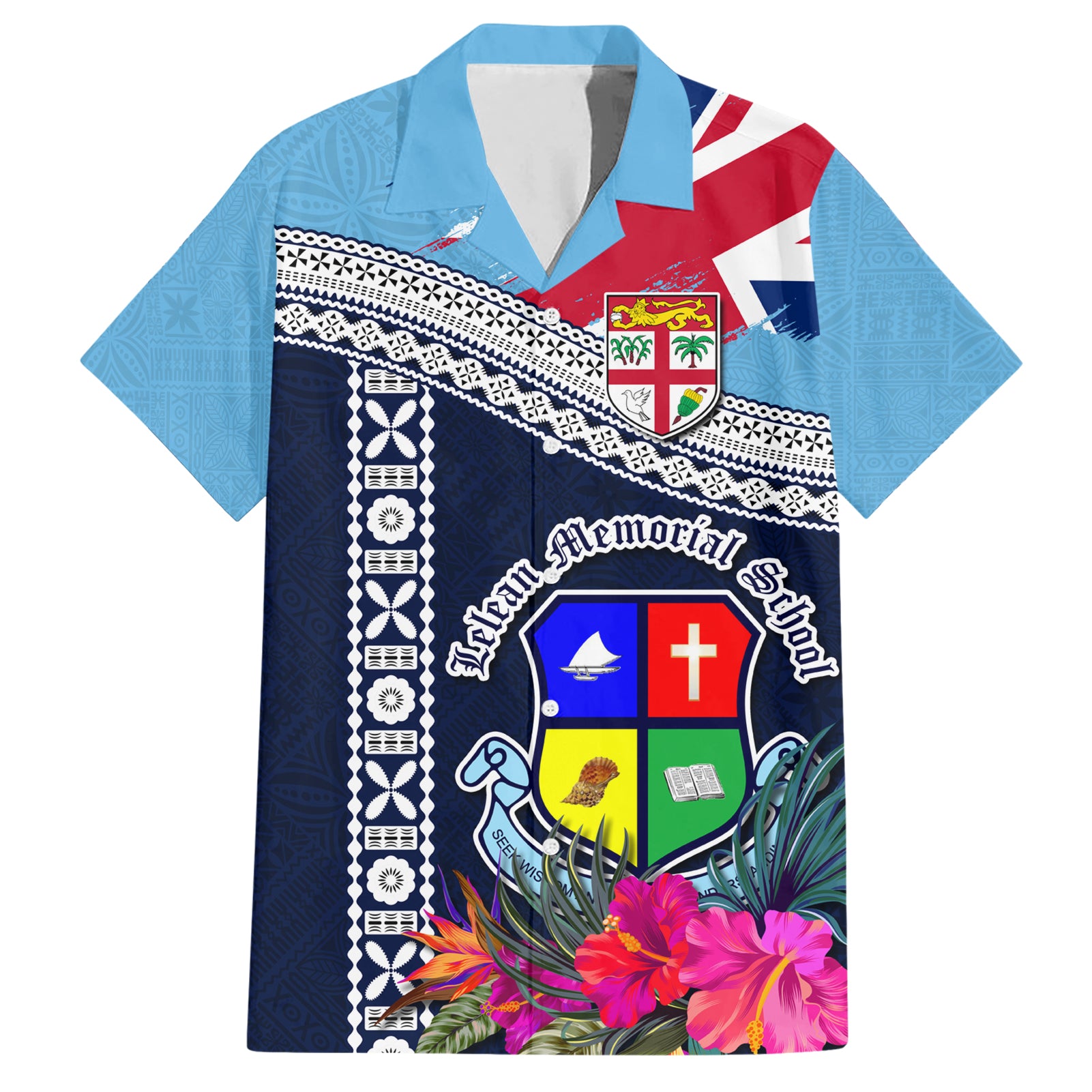 Fiji Lelean Memorial School Hawaiian Shirt Tapa and Polynesian Tribal Pattern LT03 Blue - Polynesian Pride