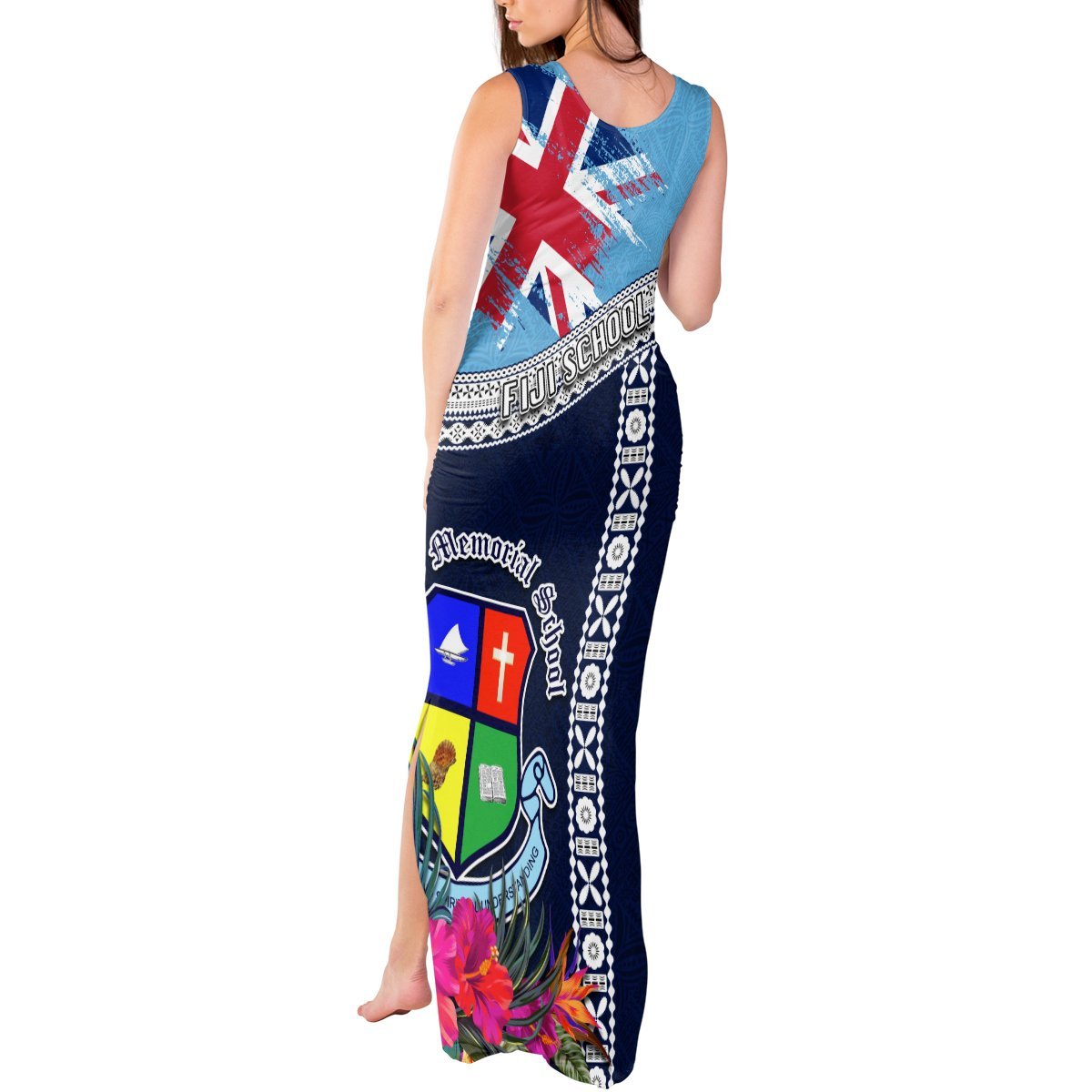 Fiji Lelean Memorial School Tank Maxi Dress Tapa and Polynesian Tribal Pattern LT03 - Polynesian Pride