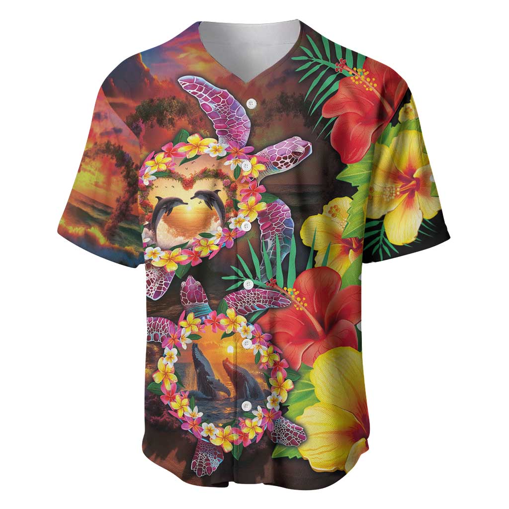 Hawaiian Sea Animals Love Couple Baseball Jersey Aloha Sunset Symphony