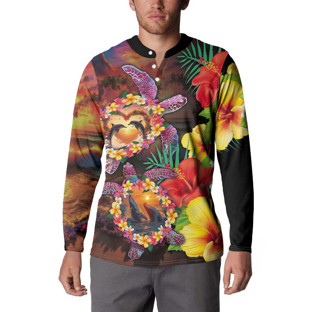 Hawaiian Sea Animals Love Couple Button Sweatshirt Aloha Sunset Symphony LT03 - Polynesian Pride