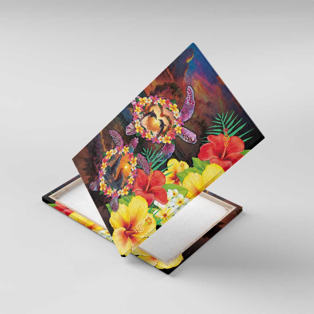 Hawaiian Sea Animals Love Couple Canvas Wall Art Aloha Sunset Symphony LT03 With Frame Black - Polynesian Pride