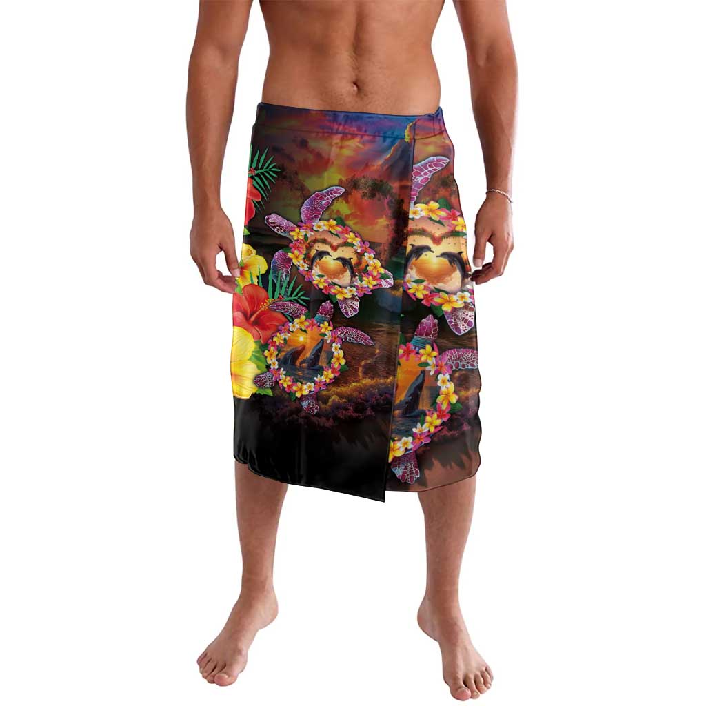 Hawaiian Sea Animals Love Couple Lavalava Aloha Sunset Symphony LT03 Black - Polynesian Pride