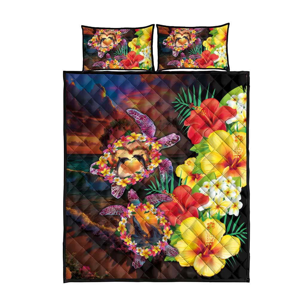 Hawaiian Sea Animals Love Couple Quilt Bed Set Aloha Sunset Symphony LT03 - Polynesian Pride