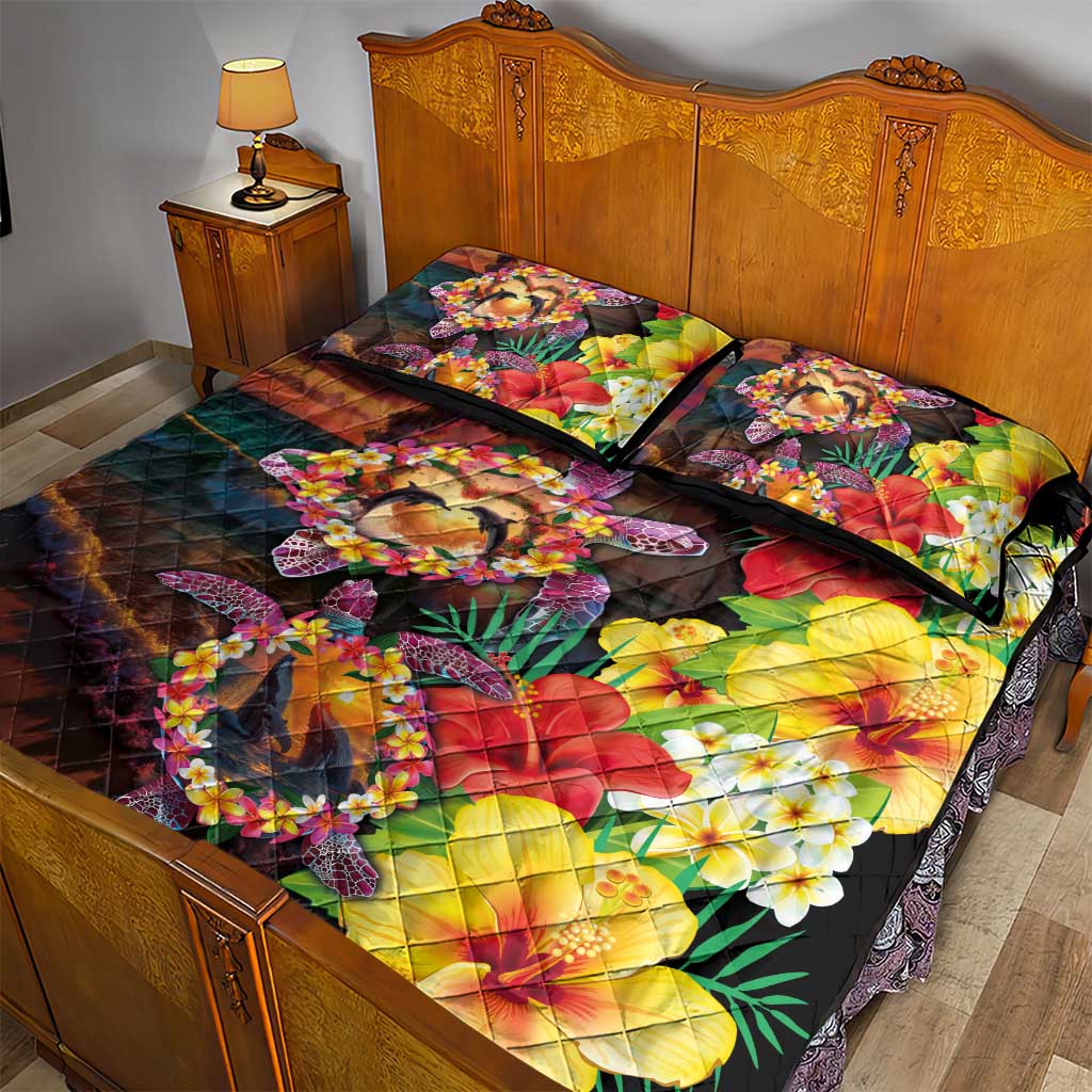 Hawaiian Sea Animals Love Couple Quilt Bed Set Aloha Sunset Symphony LT03 - Polynesian Pride