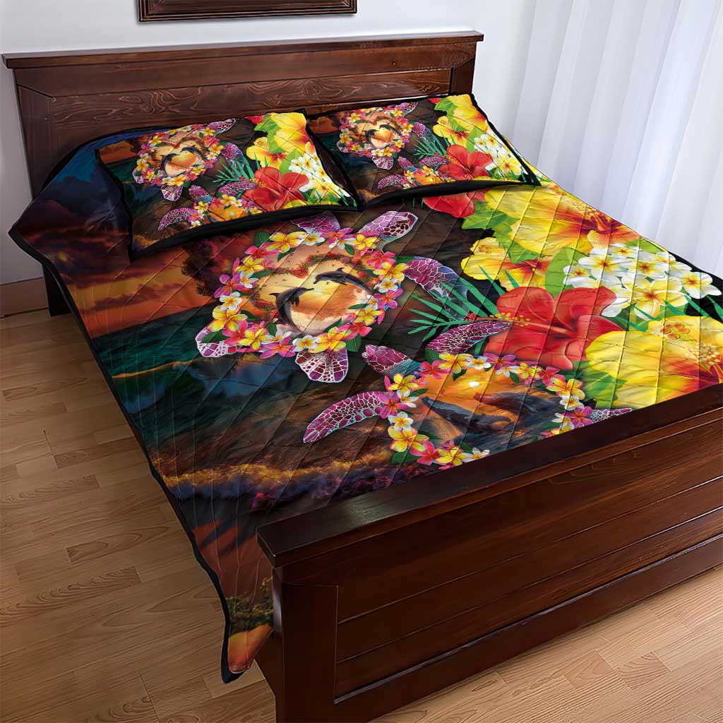 Hawaiian Sea Animals Love Couple Quilt Bed Set Aloha Sunset Symphony LT03 - Polynesian Pride