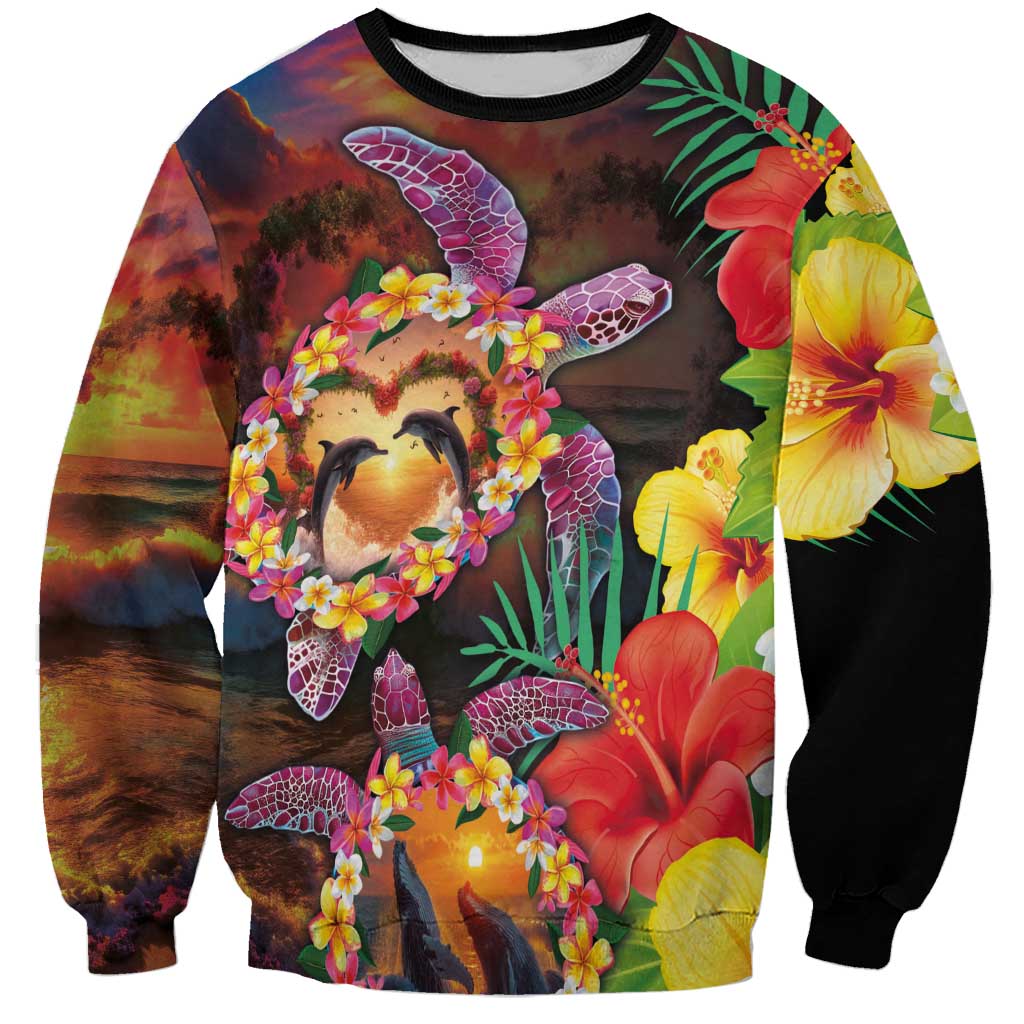 Hawaiian Sea Animals Love Couple Sweatshirt Aloha Sunset Symphony LT03 Unisex Black - Polynesian Pride