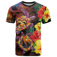 Hawaiian Sea Animals Love Couple T Shirt Aloha Sunset Symphony LT03 Black - Polynesian Pride