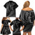 New Zealand Valentine's Day Family Matching Off Shoulder Short Dress and Hawaiian Shirt Silver Fern and Line Art Love Couple