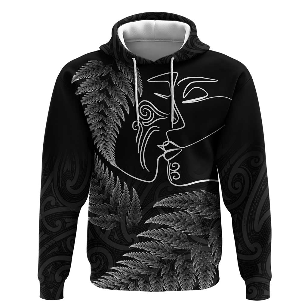 New Zealand Valentine's Day Hoodie Silver Fern and Line Art Love Couple