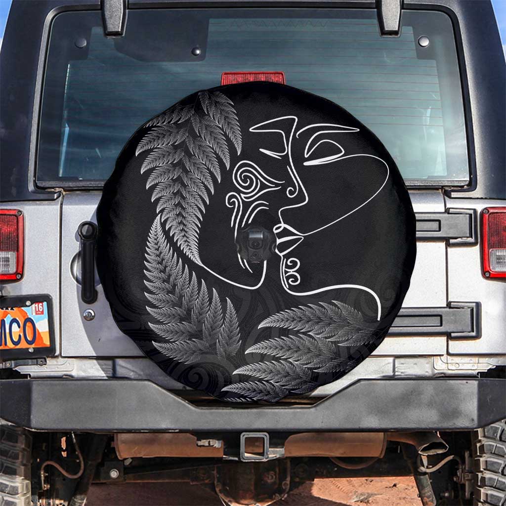 New Zealand Valentine's Day Spare Tire Cover Silver Fern and Line Art Love Couple