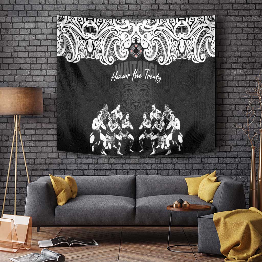 Aotearoa Waitangi Day - Toitu Te Tiriti Tapestry New Zealand Honour the Treaty LT03 Black - Polynesian Pride