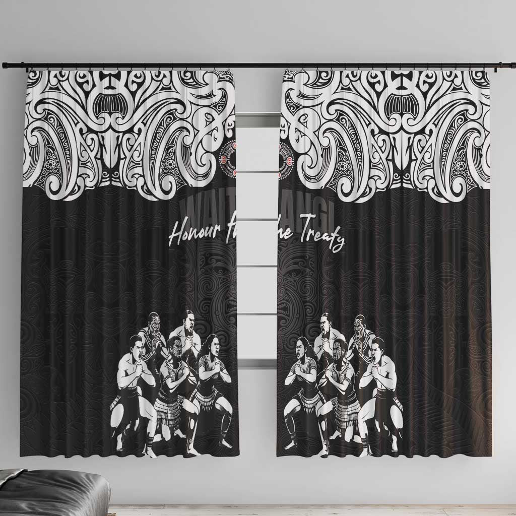 Aotearoa Waitangi Day - Toitu Te Tiriti Window Curtain New Zealand Honour the Treaty LT03 With Hooks Black - Polynesian Pride