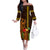 Hawaii Tiki Mask Cocktail Family Matching Off Shoulder Long Sleeve Dress and Hawaiian Shirt Kakau Tattoo LT03 Mom's Dress Brown - Polynesian Pride