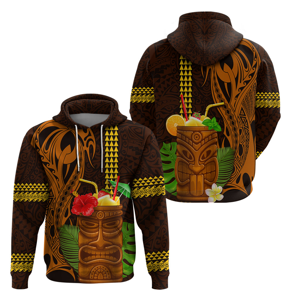 Hawaii Tiki Mask Cocktail Zip Hoodie Kakau Tattoo LT03 - Polynesian Pride