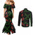 Hawaiian Green Kakau Art Tattoo-Ohia Lehua and Taro Leaves Couples Matching Mermaid Dress and Long Sleeve Button Shirt