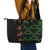 Hawaiian Green Kakau Art Tattoo-Ohia Lehua and Taro Leaves Leather Tote Bag