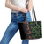 Hawaiian Green Kakau Art Tattoo-Ohia Lehua and Taro Leaves Leather Tote Bag