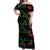 Hawaiian Green Kakau Art Tattoo-Ohia Lehua and Taro Leaves Off Shoulder Maxi Dress