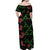 Hawaiian Green Kakau Art Tattoo-Ohia Lehua and Taro Leaves Off Shoulder Maxi Dress