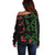 Hawaiian Green Kakau Art Tattoo-Ohia Lehua and Taro Leaves Off Shoulder Sweater