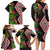 Aotearoa Tukutuku Motif Family Matching Long Sleeve Bodycon Dress and Hawaiian Shirt Pohutukawa and Fern Leaves