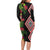 Aotearoa Tukutuku Motif Family Matching Long Sleeve Bodycon Dress and Hawaiian Shirt Pohutukawa and Fern Leaves