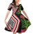 Aotearoa Tukutuku Motif Family Matching Off Shoulder Short Dress and Hawaiian Shirt Pohutukawa and Fern Leaves