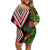 Aotearoa Tukutuku Motif Family Matching Off Shoulder Short Dress and Hawaiian Shirt Pohutukawa and Fern Leaves