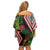 Aotearoa Tukutuku Motif Family Matching Off Shoulder Short Dress and Hawaiian Shirt Pohutukawa and Fern Leaves