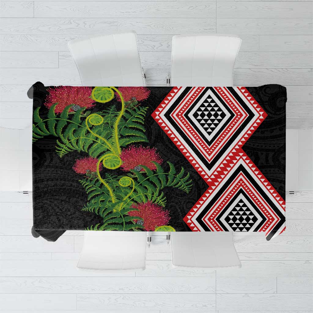 Aotearoa Tukutuku Motif Tablecloth Pohutukawa and Fern Leaves