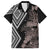 Aotearoa Tukutuku Motif Family Matching Off Shoulder Short Dress and Hawaiian Shirt Pohutukawa and Fern Leaves Grayscale Color