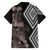 Aotearoa Tukutuku Motif Family Matching Off Shoulder Short Dress and Hawaiian Shirt Pohutukawa and Fern Leaves Grayscale Color