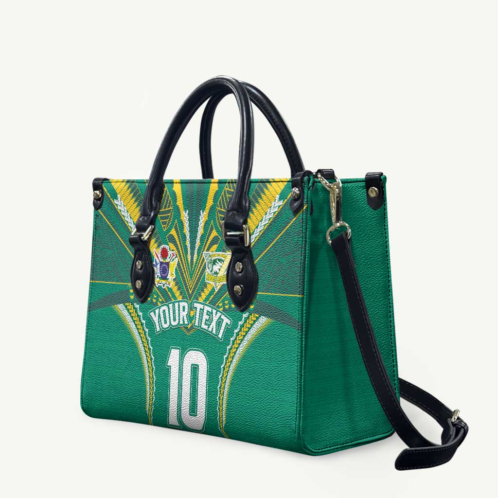 Custom Cook Islands Rugby Leather Bag Tatau Art Sport Style Green Color LT03 Green - Polynesian Pride