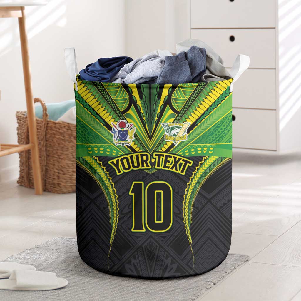 Custom Cook Islands Rugby Laundry Basket Tatau Art Sport Style Black Color LT03 Black - Polynesian Pride