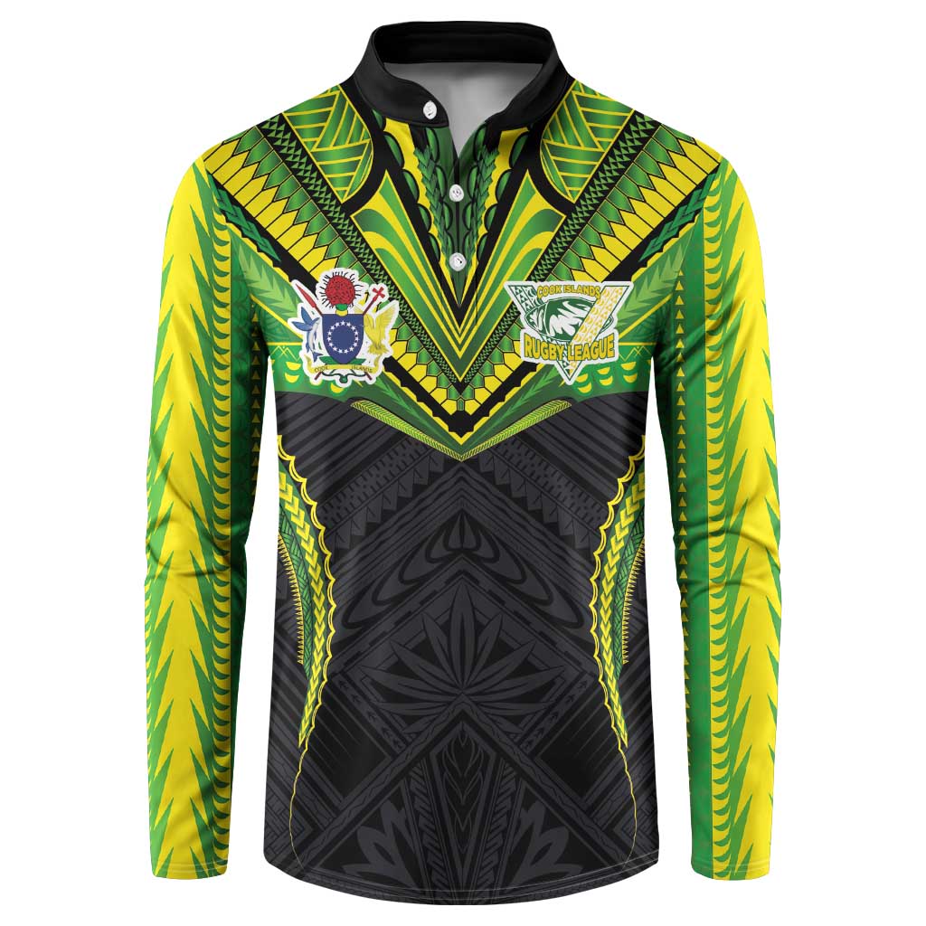 Custom Cook Islands Rugby Button Sweatshirt Tatau Art Sport Style Black Color LT03 Black - Polynesian Pride