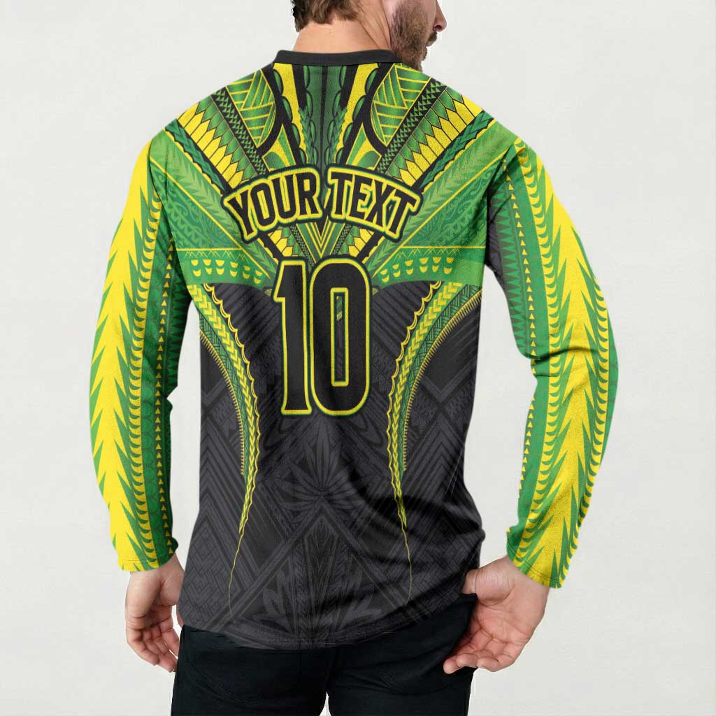 Custom Cook Islands Rugby Button Sweatshirt Tatau Art Sport Style Black Color LT03 - Polynesian Pride