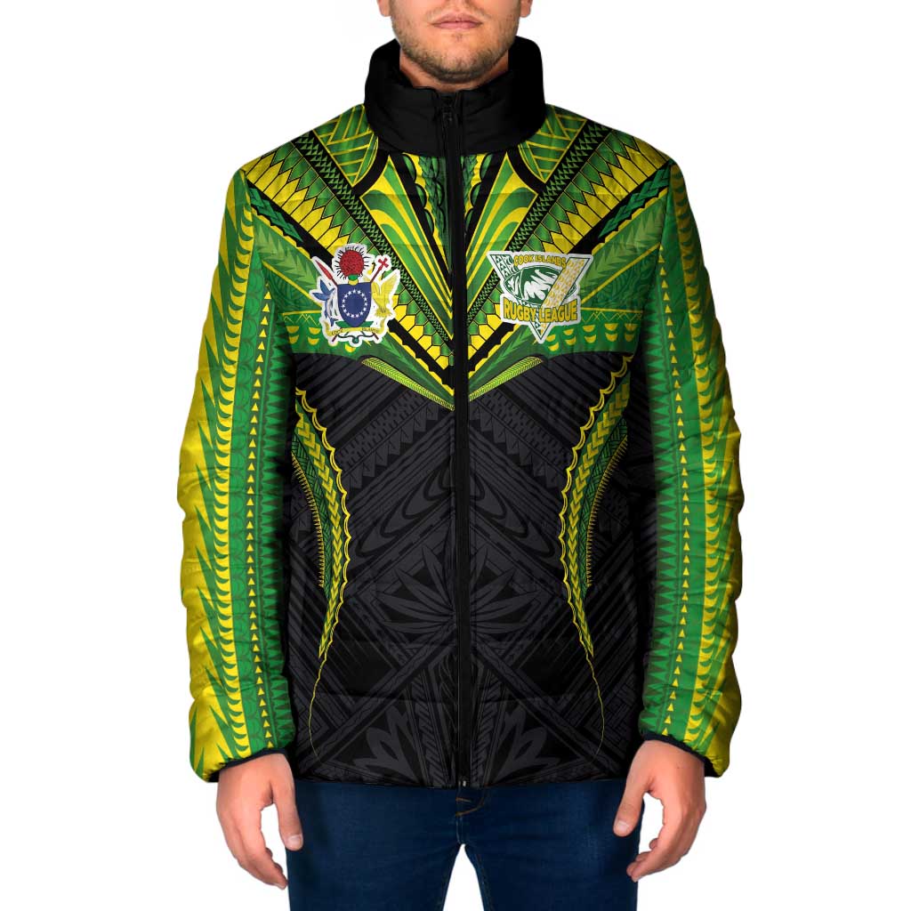 Custom Cook Islands Rugby Padded Jacket Tatau Art Sport Style Black Color LT03 Men Black - Polynesian Pride