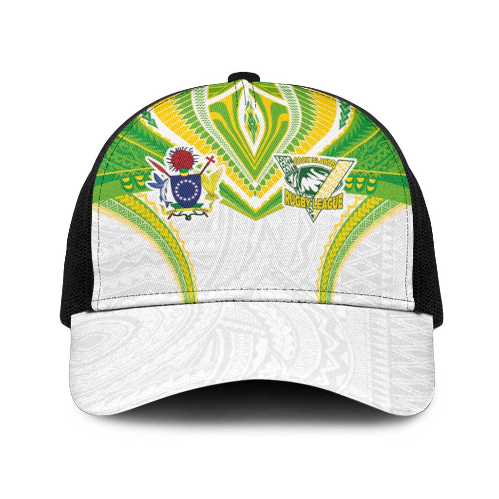 Cook Islands Rugby Baseball Net Cap Tatau Art Sport Style White Color LT03 One Size Black White - Polynesian Pride