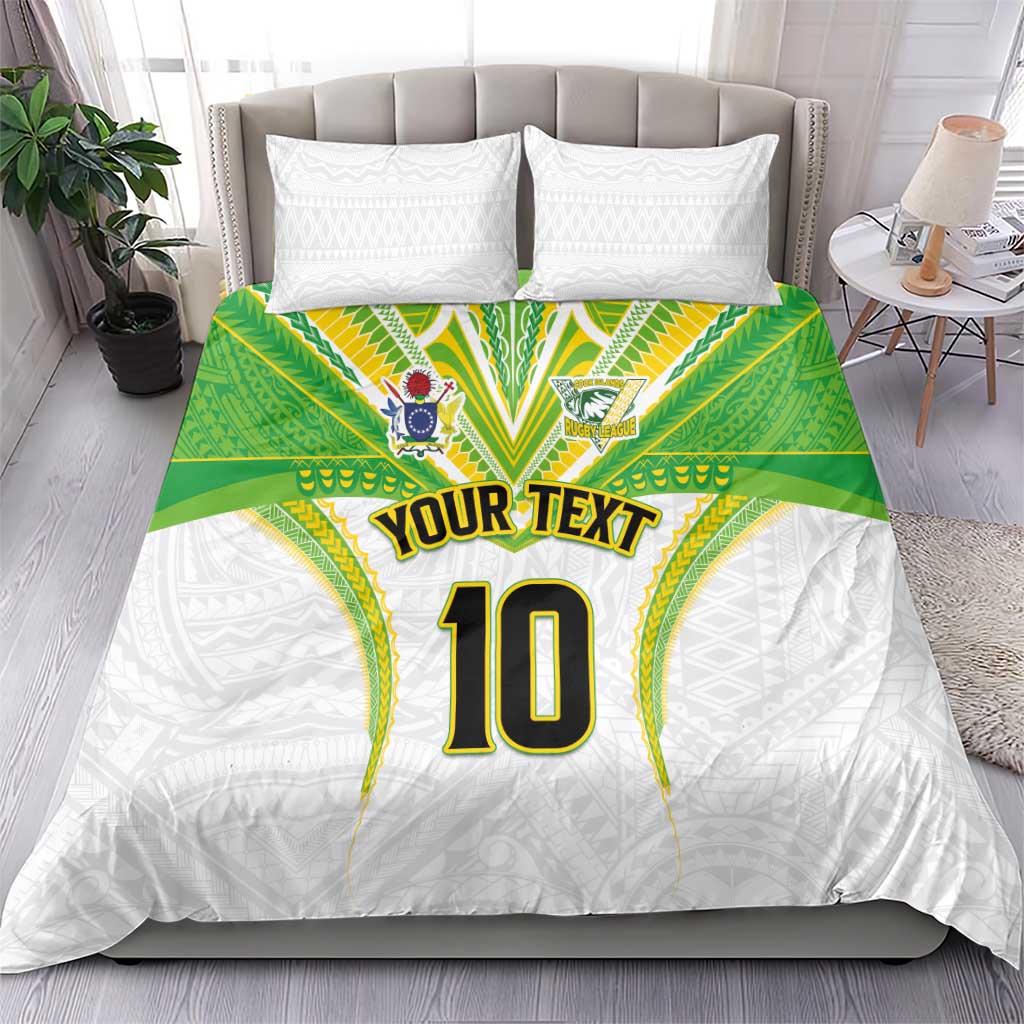 Custom Cook Islands Rugby Bedding Set Tatau Art Sport Style White Color LT03 - Polynesian Pride