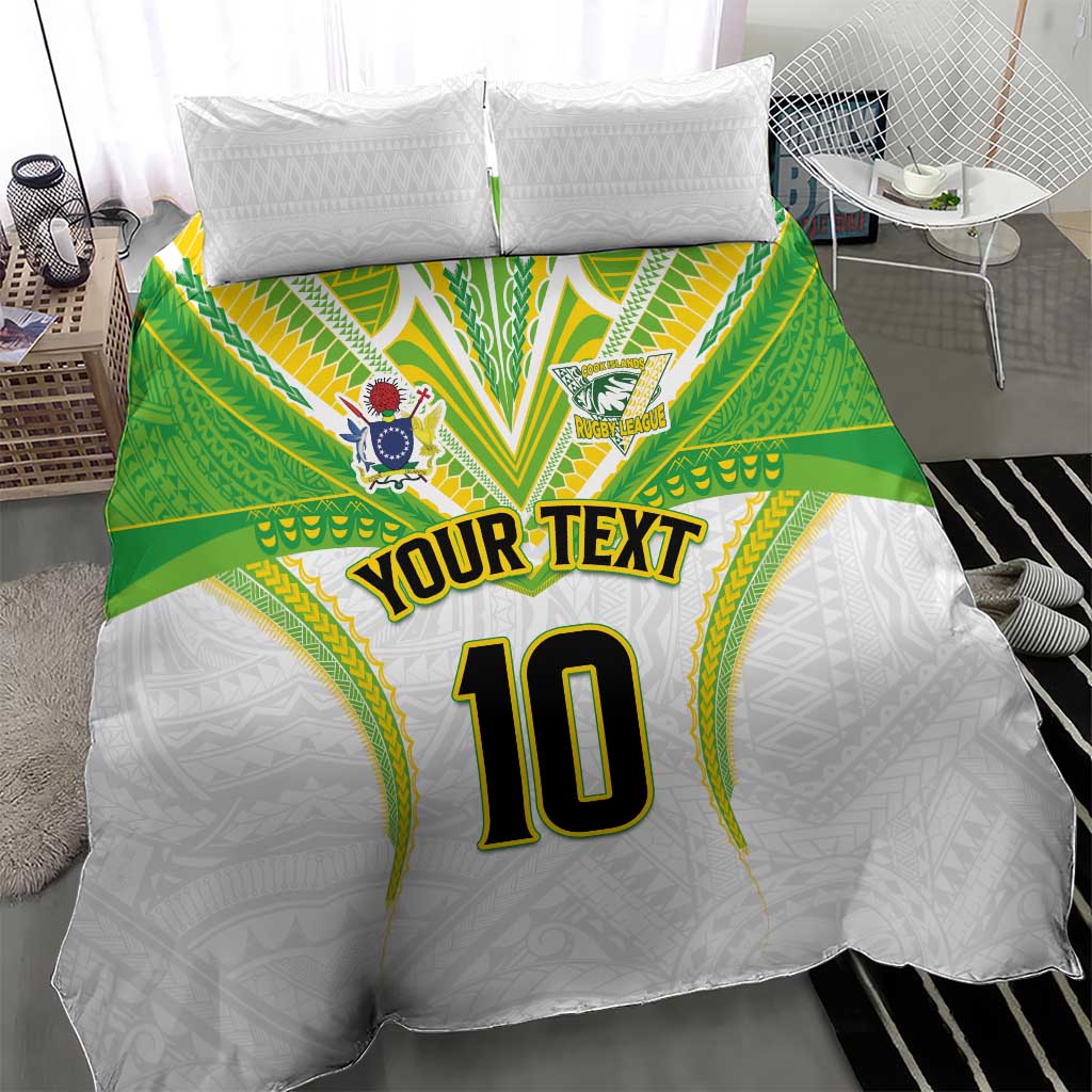 Custom Cook Islands Rugby Bedding Set Tatau Art Sport Style White Color LT03 - Polynesian Pride