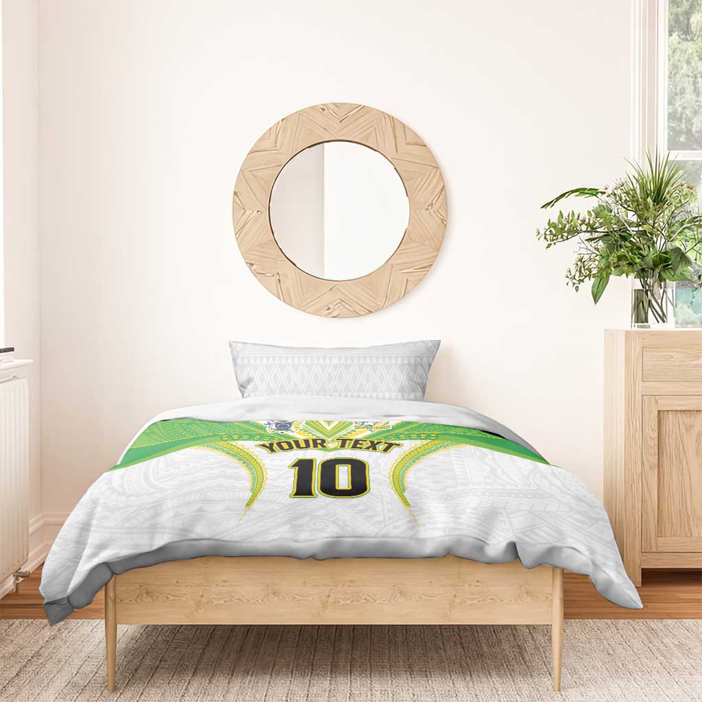 Custom Cook Islands Rugby Bedding Set Tatau Art Sport Style White Color LT03 - Polynesian Pride