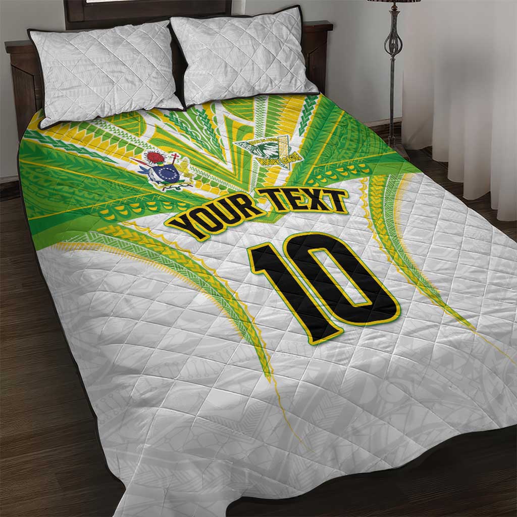 Custom Cook Islands Rugby Quilt Bed Set Tatau Art Sport Style White Color LT03 White - Polynesian Pride