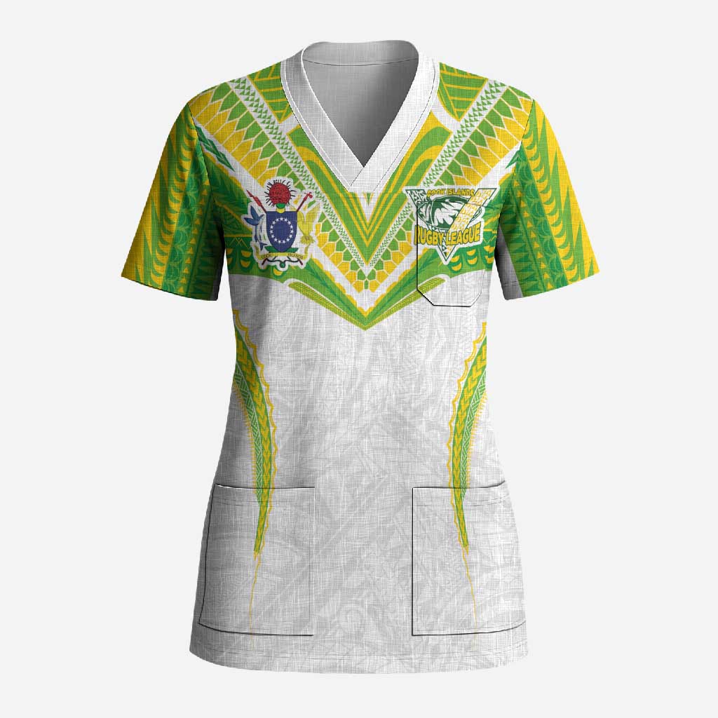 Custom Cook Islands Rugby Scrub Top Tatau Art Sport Style White Color LT03 Adult White - Polynesian Pride