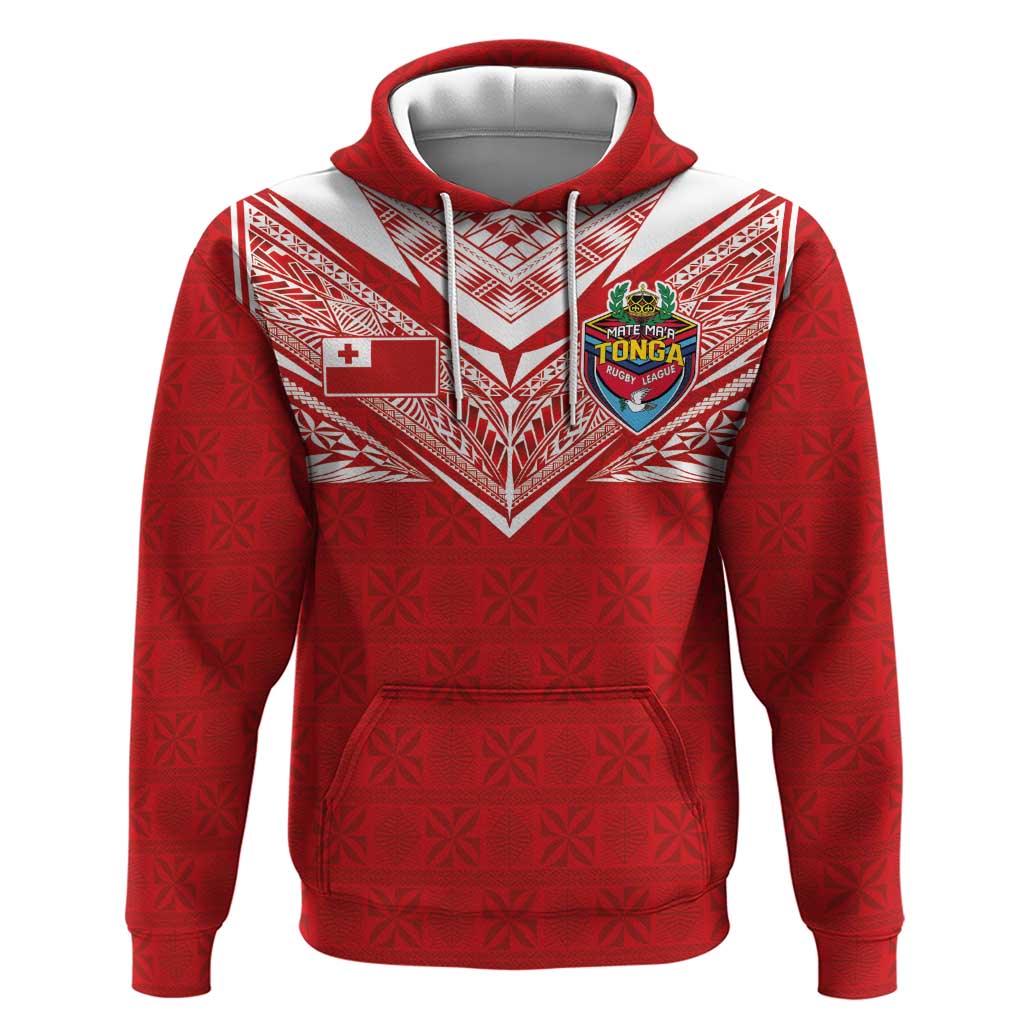 Custom Tonga Rugby Hoodie Ngatu Motifs and Pacific Patterns LT03 Pullover Hoodie Red - Polynesian Pride