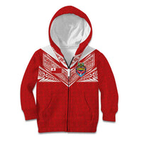 Custom Tonga Rugby Kid Hoodie Ngatu Motifs and Pacific Patterns LT03 Zip Hoodie Red - Polynesian Pride