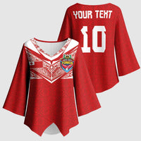 Custom Tonga Rugby Kimono Sleeve Blouse Ngatu Motifs and Pacific Patterns LT03 - Polynesian Pride