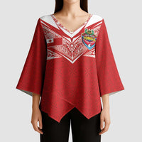 Custom Tonga Rugby Kimono Sleeve Blouse Ngatu Motifs and Pacific Patterns LT03 - Polynesian Pride