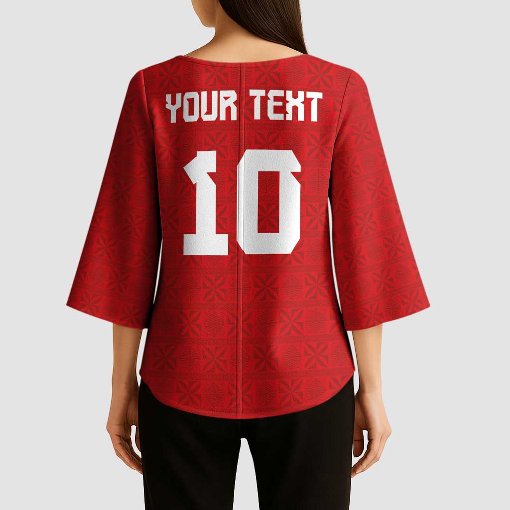 Custom Tonga Rugby Kimono Sleeve Blouse Ngatu Motifs and Pacific Patterns LT03 - Polynesian Pride