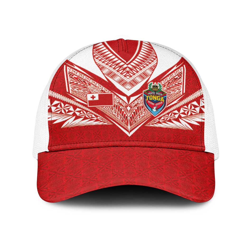 Tonga Rugby Mesh Trucker Cap Ngatu Motifs and Pacific Patterns LT03 One Size White Red - Polynesian Pride